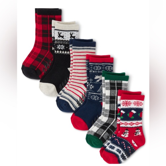 ❤️ Toddler Boys Plaid Crew Socks 6-Pack - Multi clr NWT - Picture 1 of 1